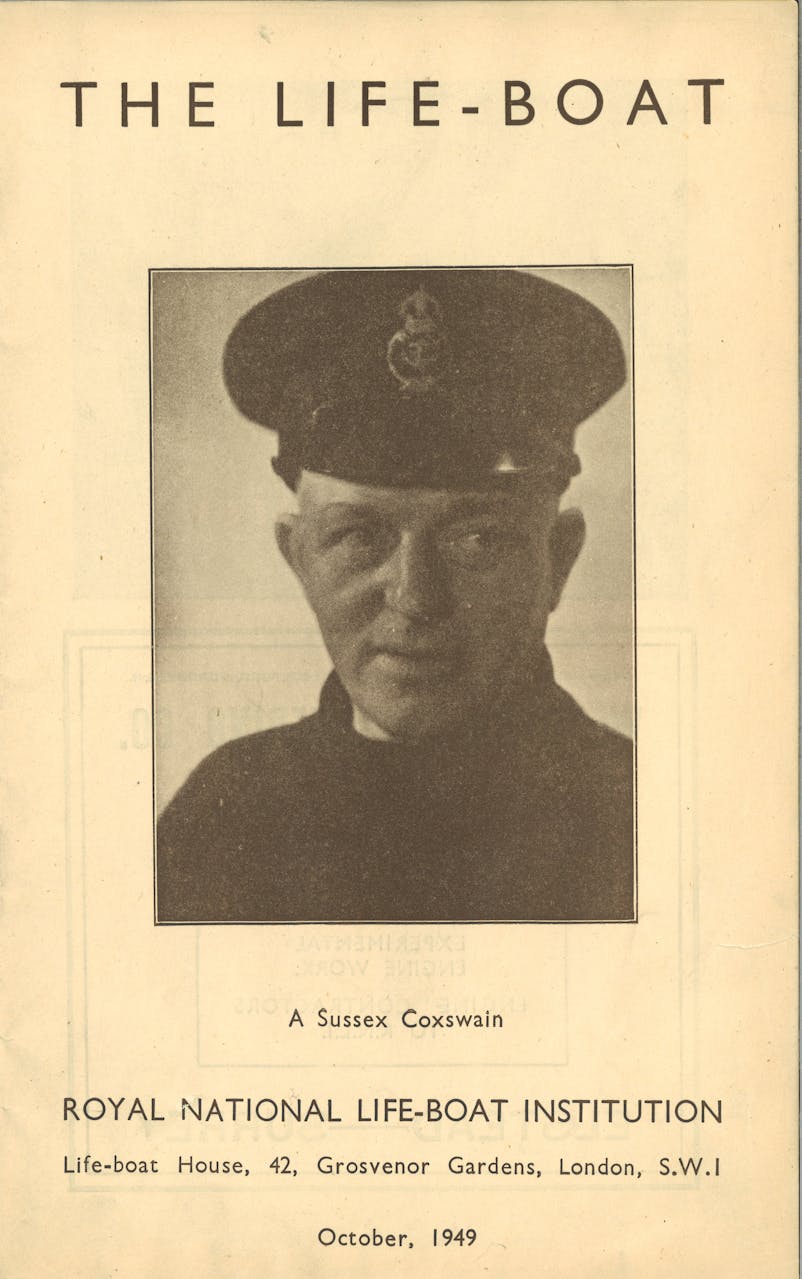 The Life-boat Journal Cover 1949 October Selsey Coxswain Pennycord coutesy of RNLI Heritage The Life-boat Journal Cover 1949 October Selsey Coxswain Pennycord