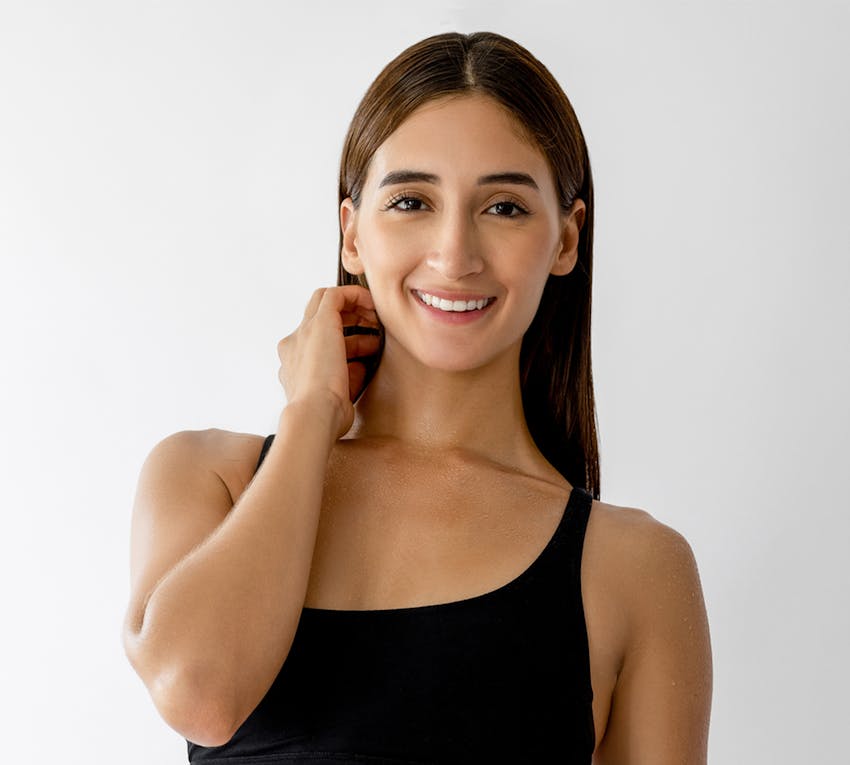 Woman holding her neck