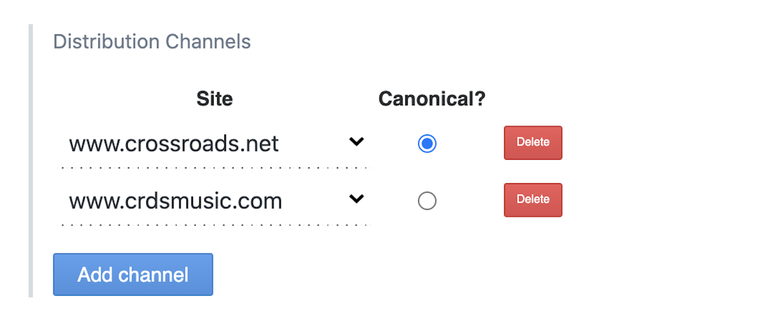 CMS options to set sites as distribution channels