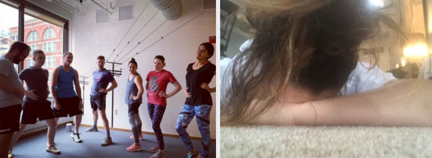 The Ample team working out during the "Waist Management” Challenge