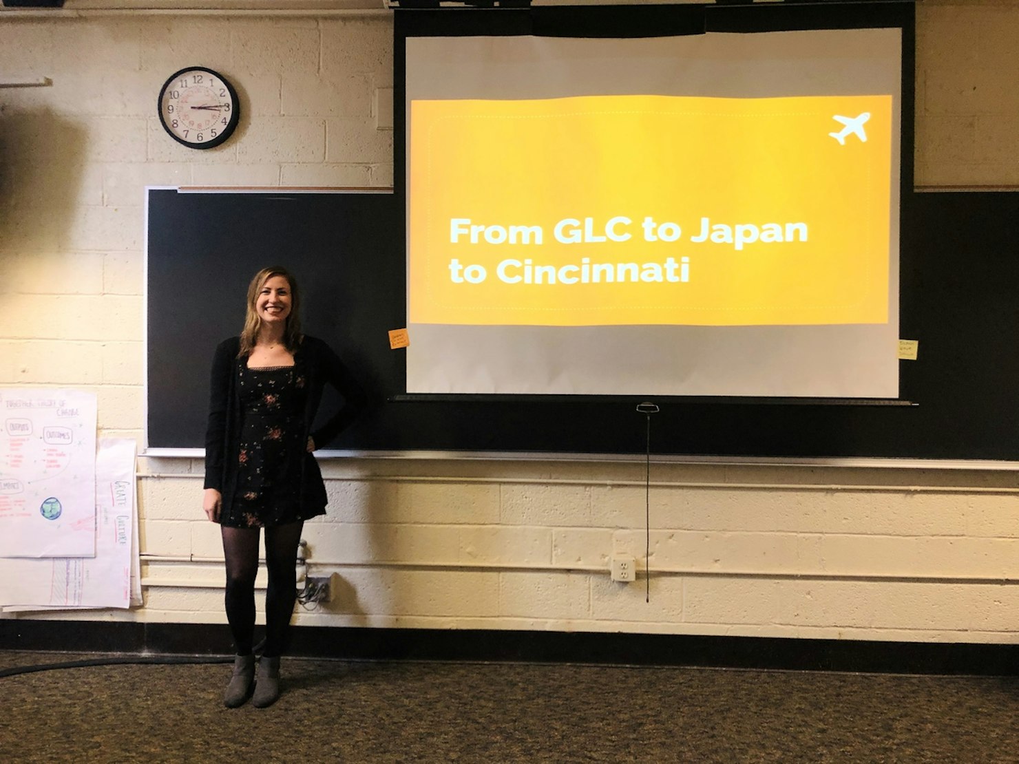 Rachel giving a presentation "From GLC to Japan to Cincinnati"