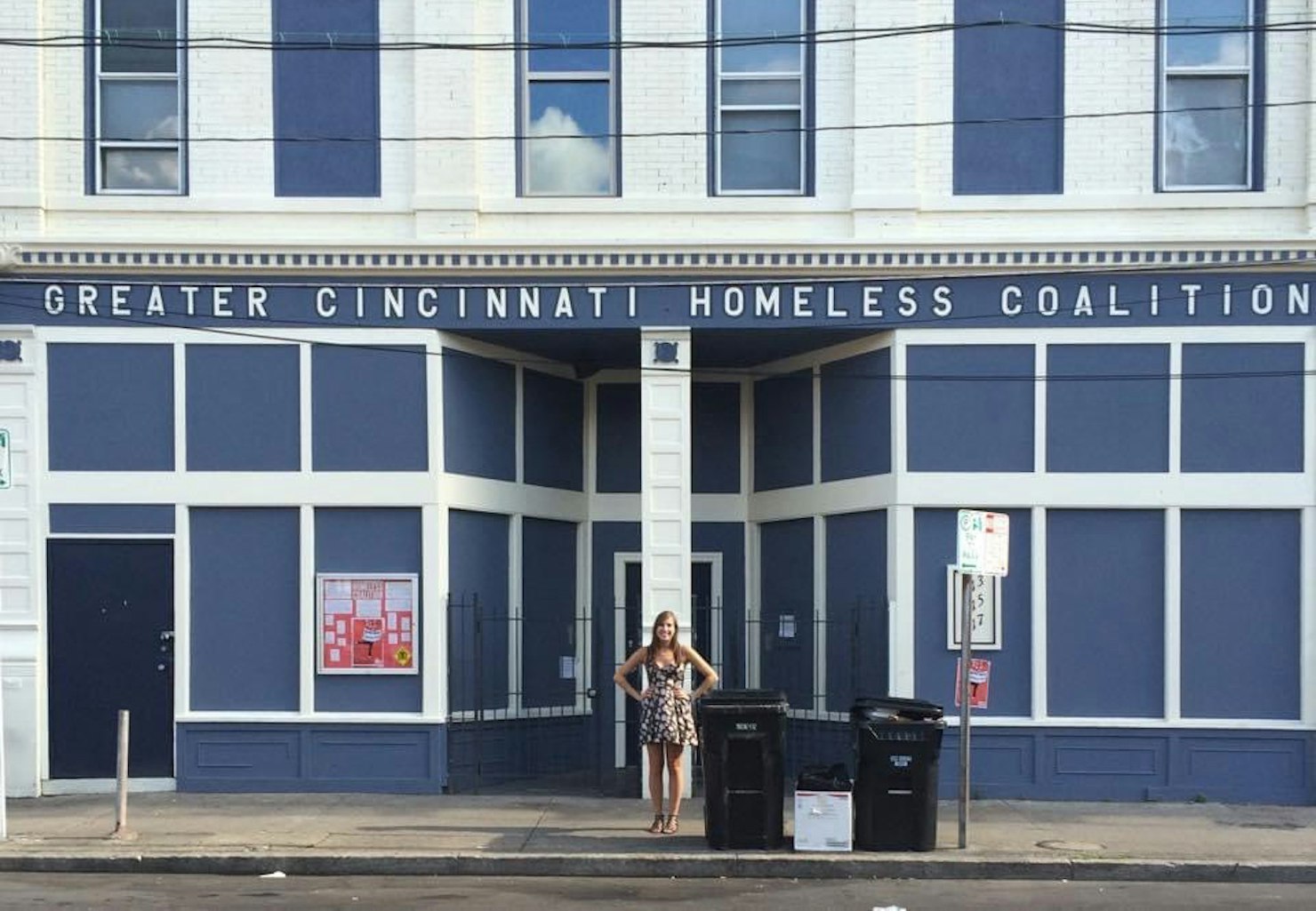 Rachel standing outside of the Greater Cincinnati Homeless Coalition