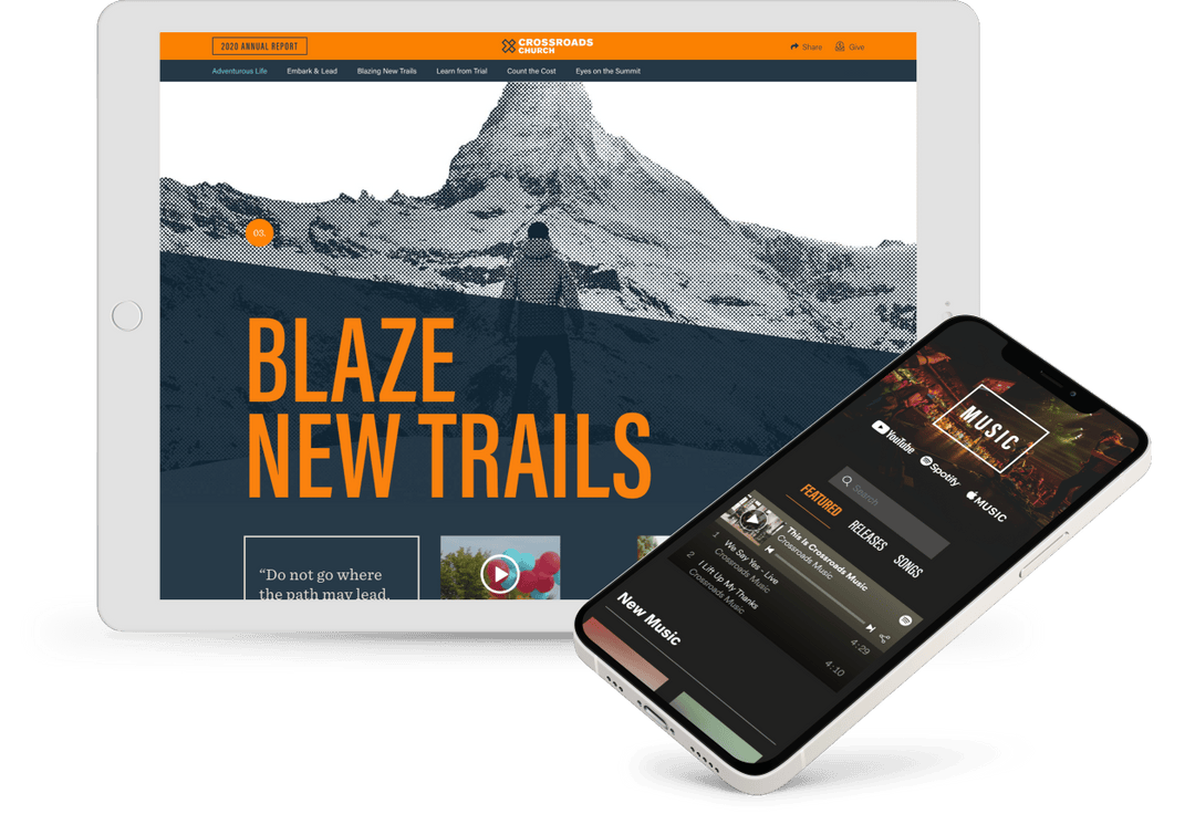 Crossroads digital products displayed on devices