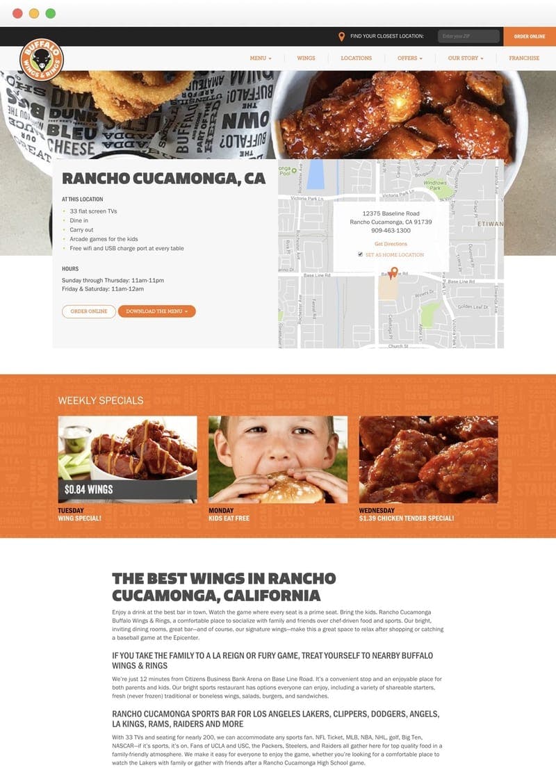 Locations page for Buffalo Wings & Rings
