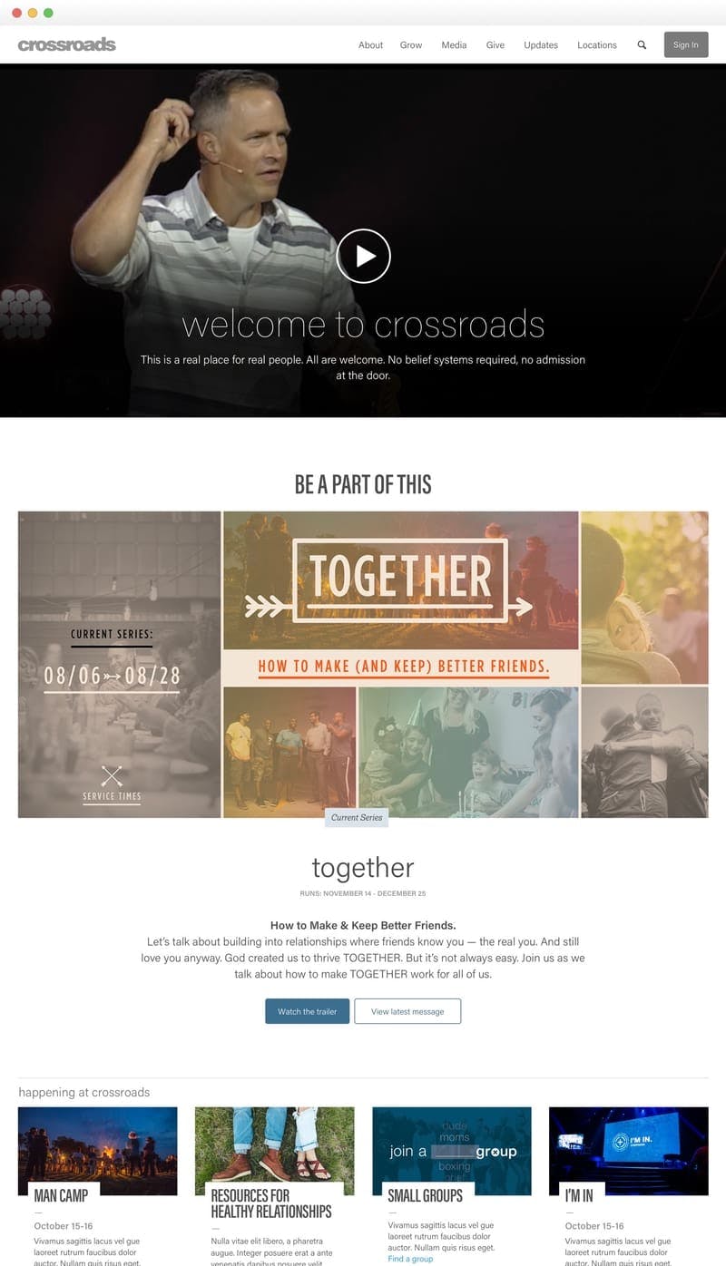 Crossroads Home page redesign