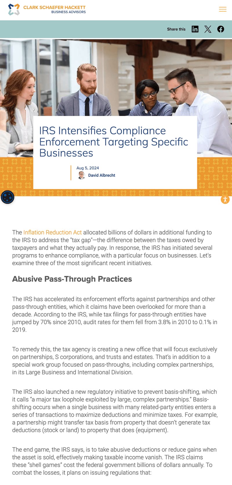 Screenshot of Insights on CSH website