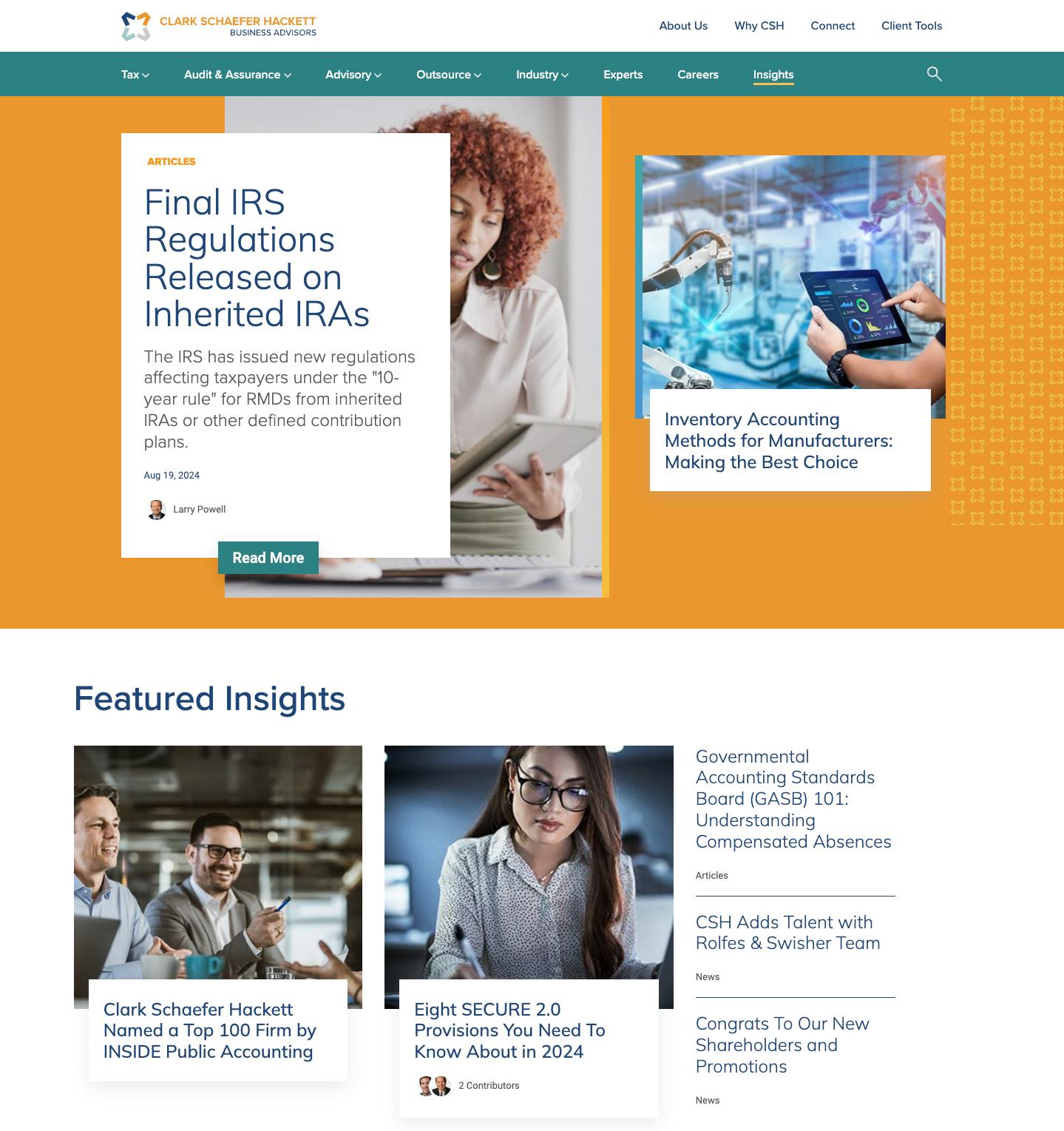 Screenshot of CSH Insights Page
