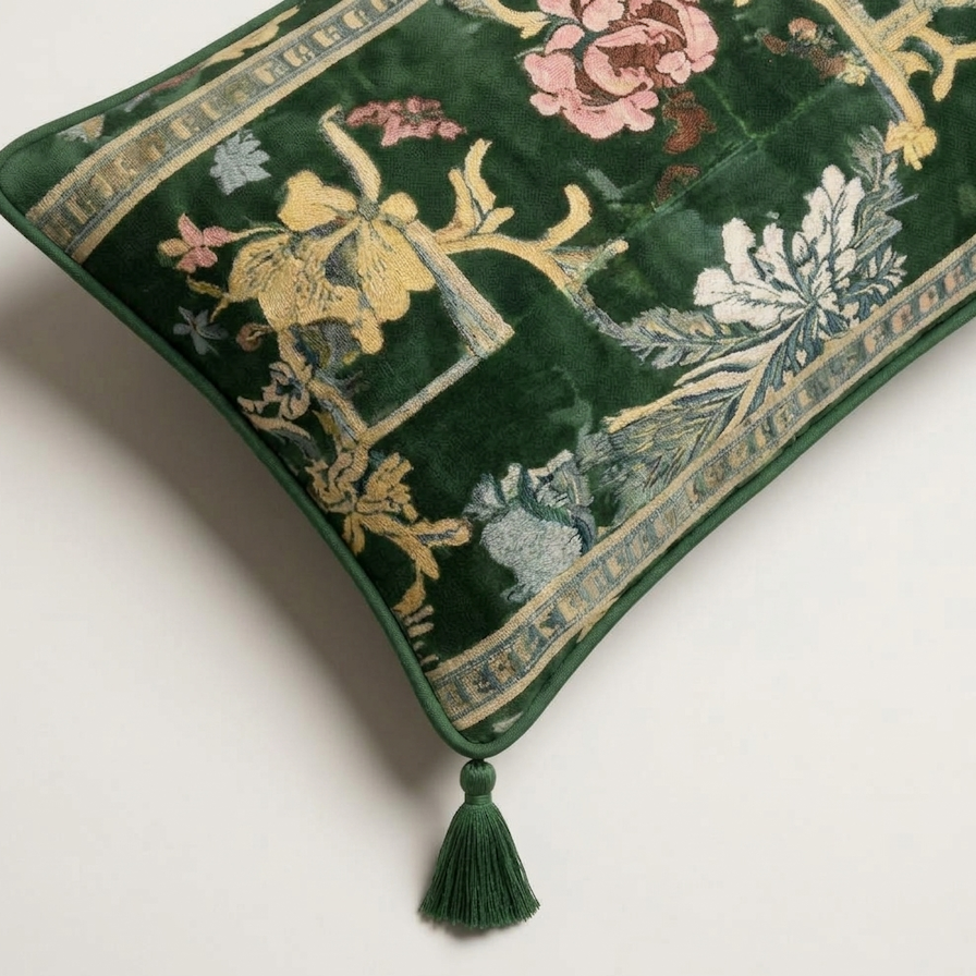 Green pillow with a tassel