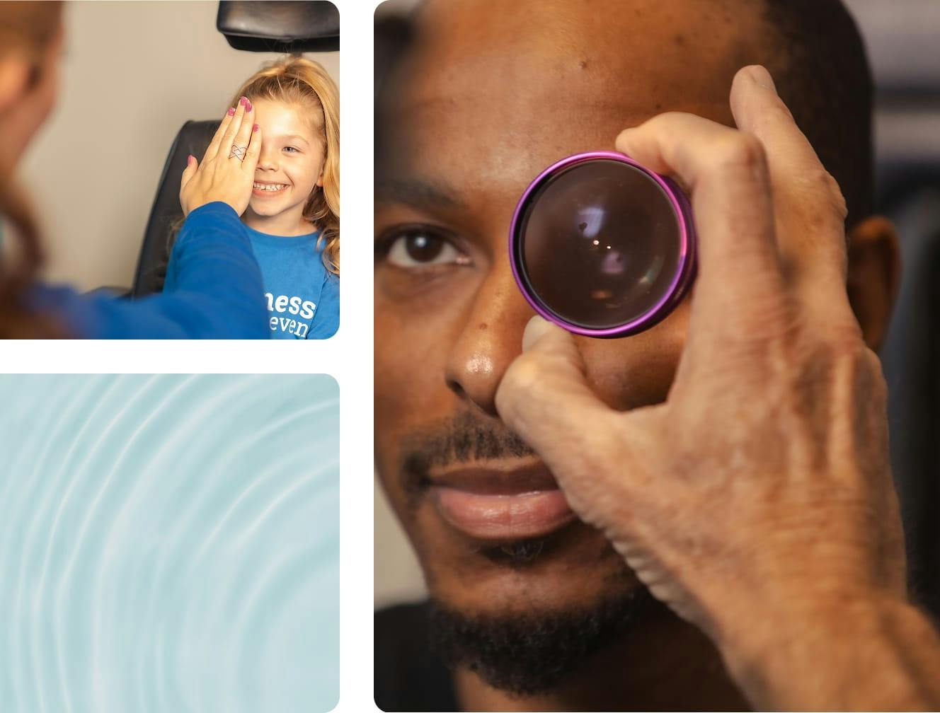 man getting his eye checked | child getting her eye checked | abstract art
