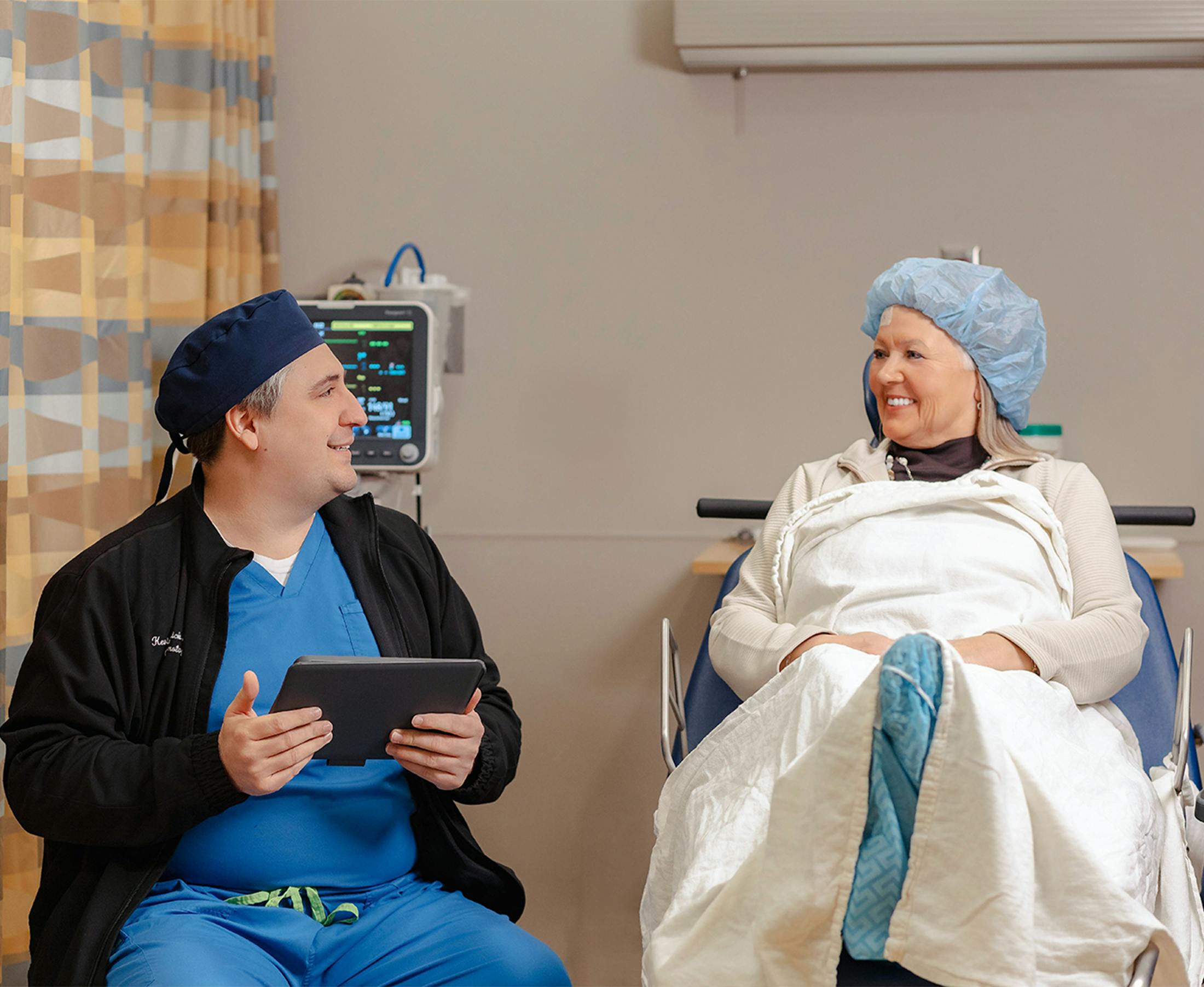 Woman and doctor smiling
