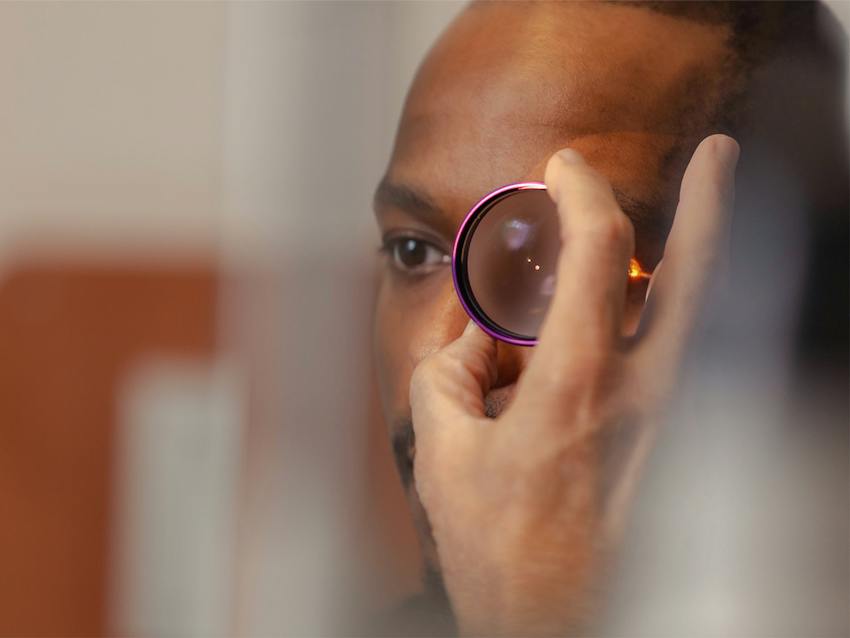 man getting his eye examined