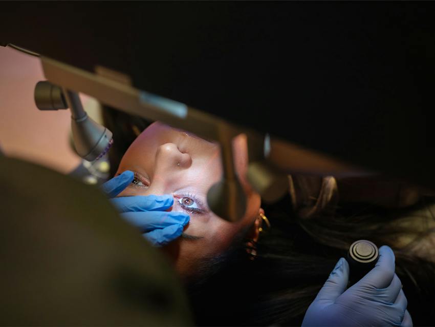 woman getting eye exam