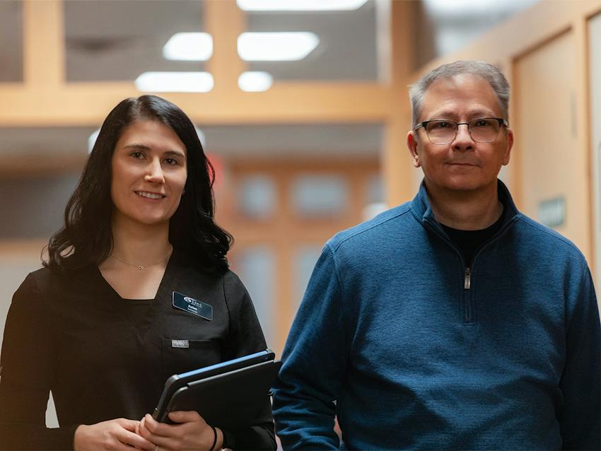 two people smiling