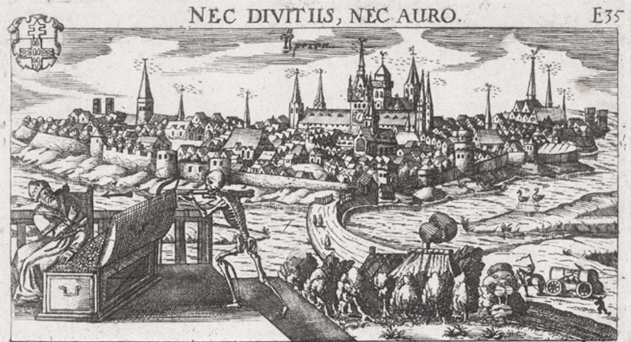 Nec Divitiis, Nec Auro - dood bedreigt de stad Ieper, 1623. Noch goud, noch rijkdom kan beschermen tegen de dood. ©Yper museum