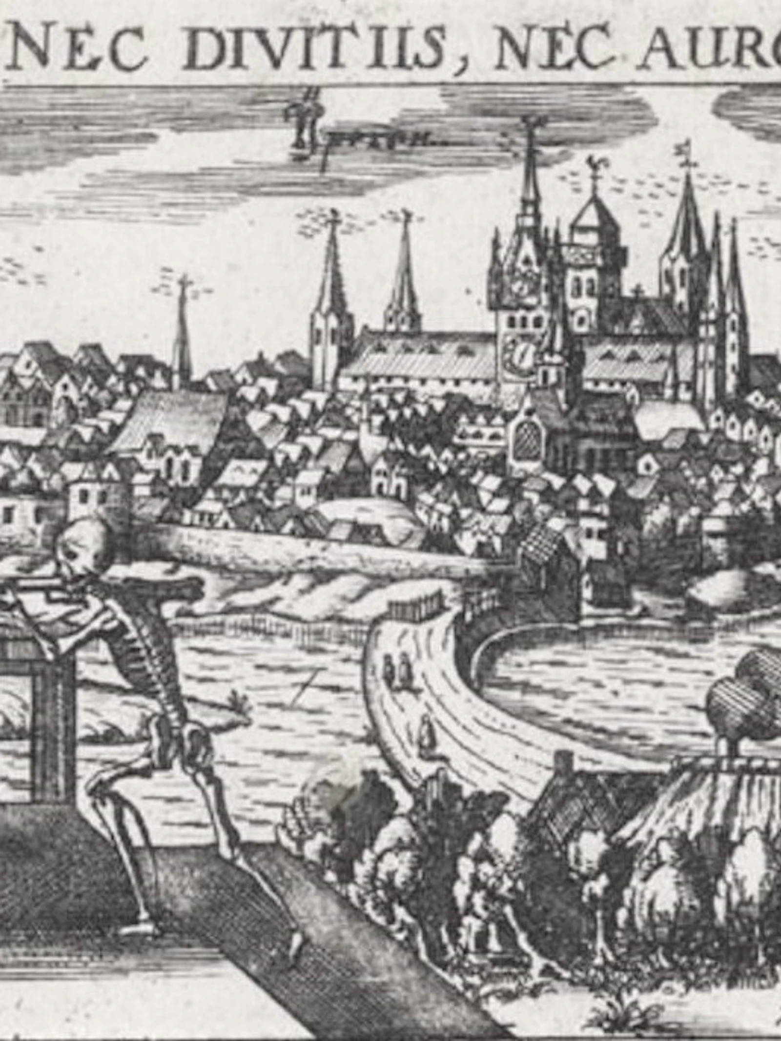 Nec Divitiis, Nec Auro - dood bedreigt de stad Ieper, 1623. Noch goud, noch rijkdom kan beschermen tegen de dood. ©Yper museum