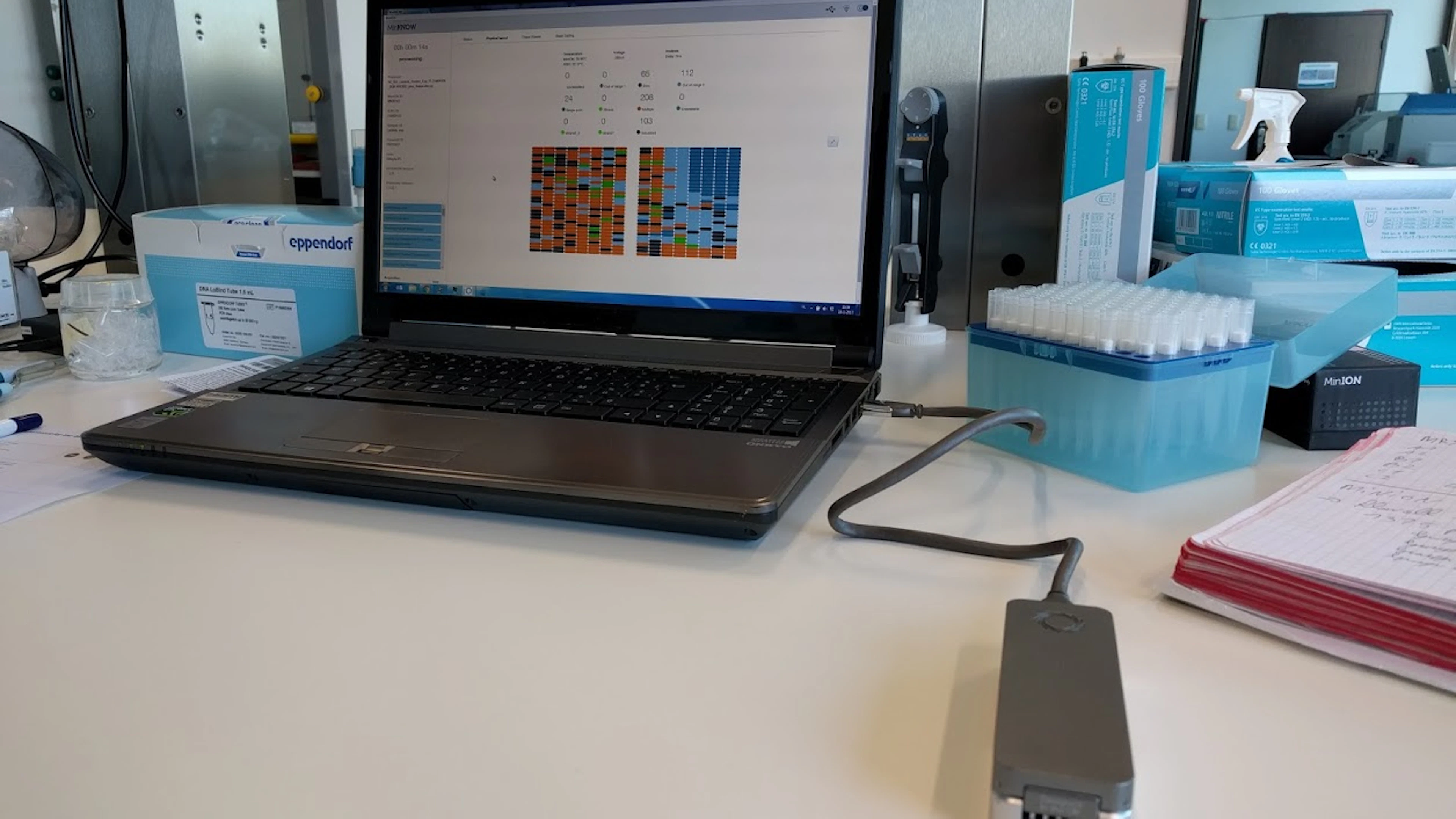 DNA uitlezen met de Oxford Nanopore MinION sequencers DNA uitlezen met de Oxford Nanopore MinION sequencers. (C) Sander Wuyts