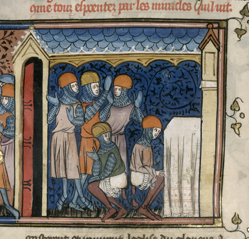 Saracenen die de Sint-Jacobskerk ontheiligen (door te ontlasten bij het altaar), 'Karel de Grote' boek 5 © The Britisch Library