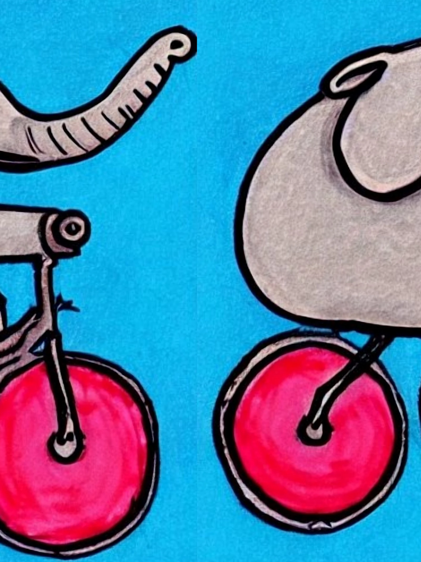 Olifant op een fiets, StableDiffusion Afbeelding gegeneerd door het AI-programma Stable Diffusion met de opdracht 'draw a laughing elephant on a bike'