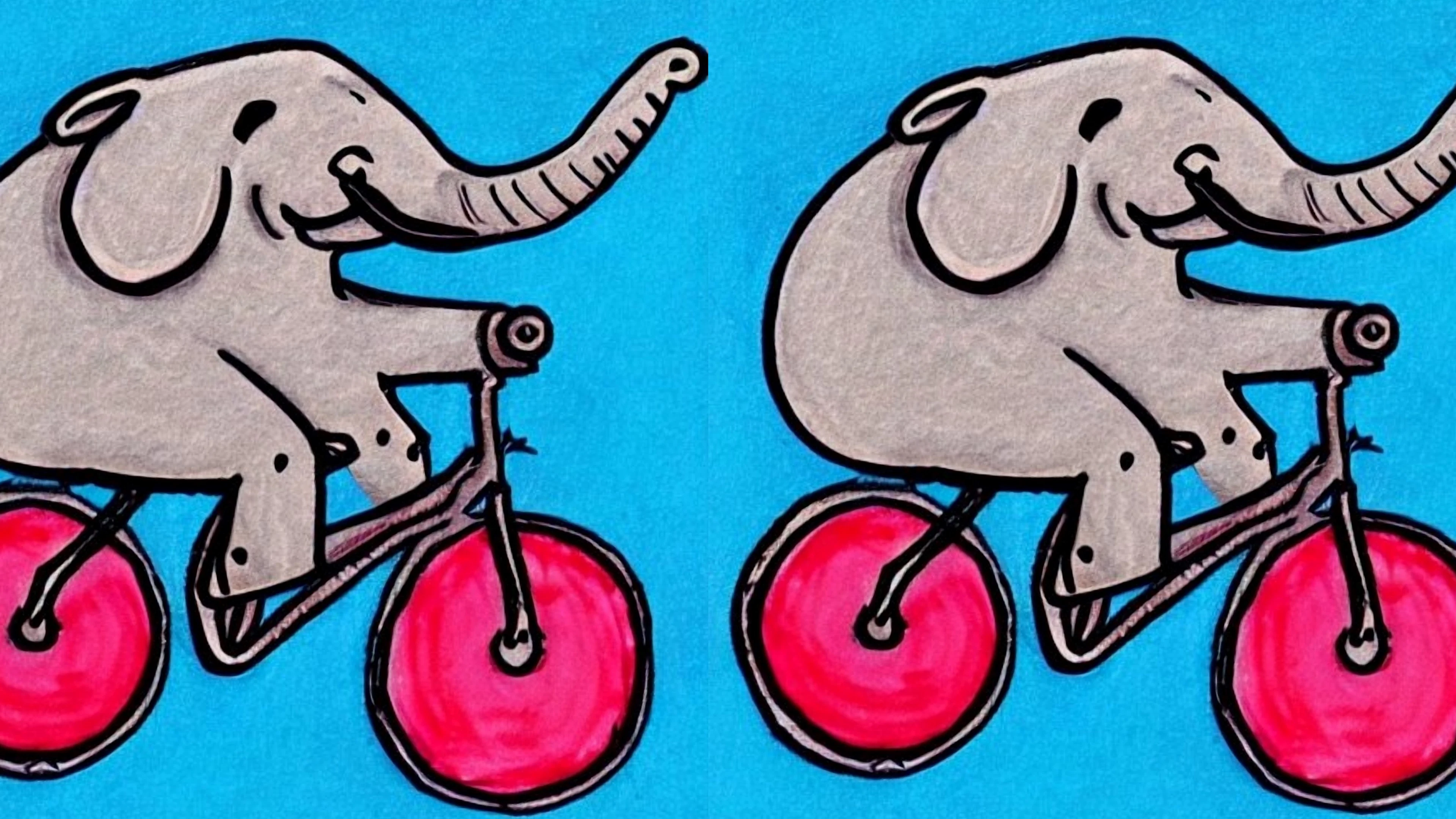 Olifant op een fiets, StableDiffusion Afbeelding gegeneerd door het AI-programma Stable Diffusion met de opdracht 'draw a laughing elephant on a bike'