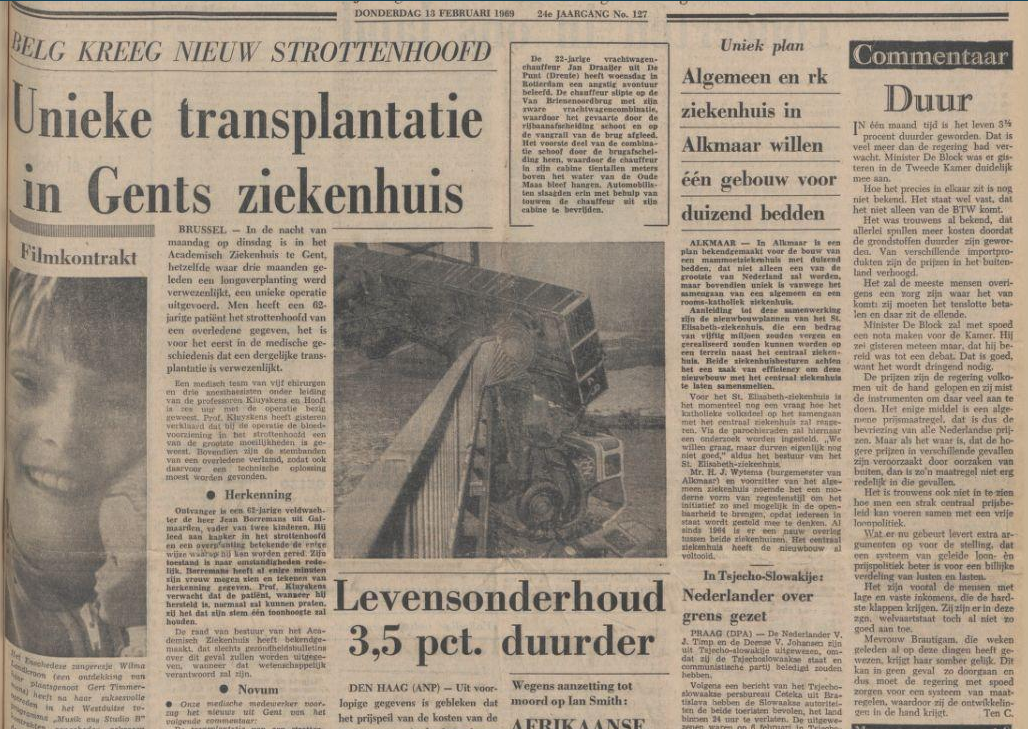 Eerste strottenhoofdtransplantatie ter wereld vond 50 jaar geleden plaats in Gent