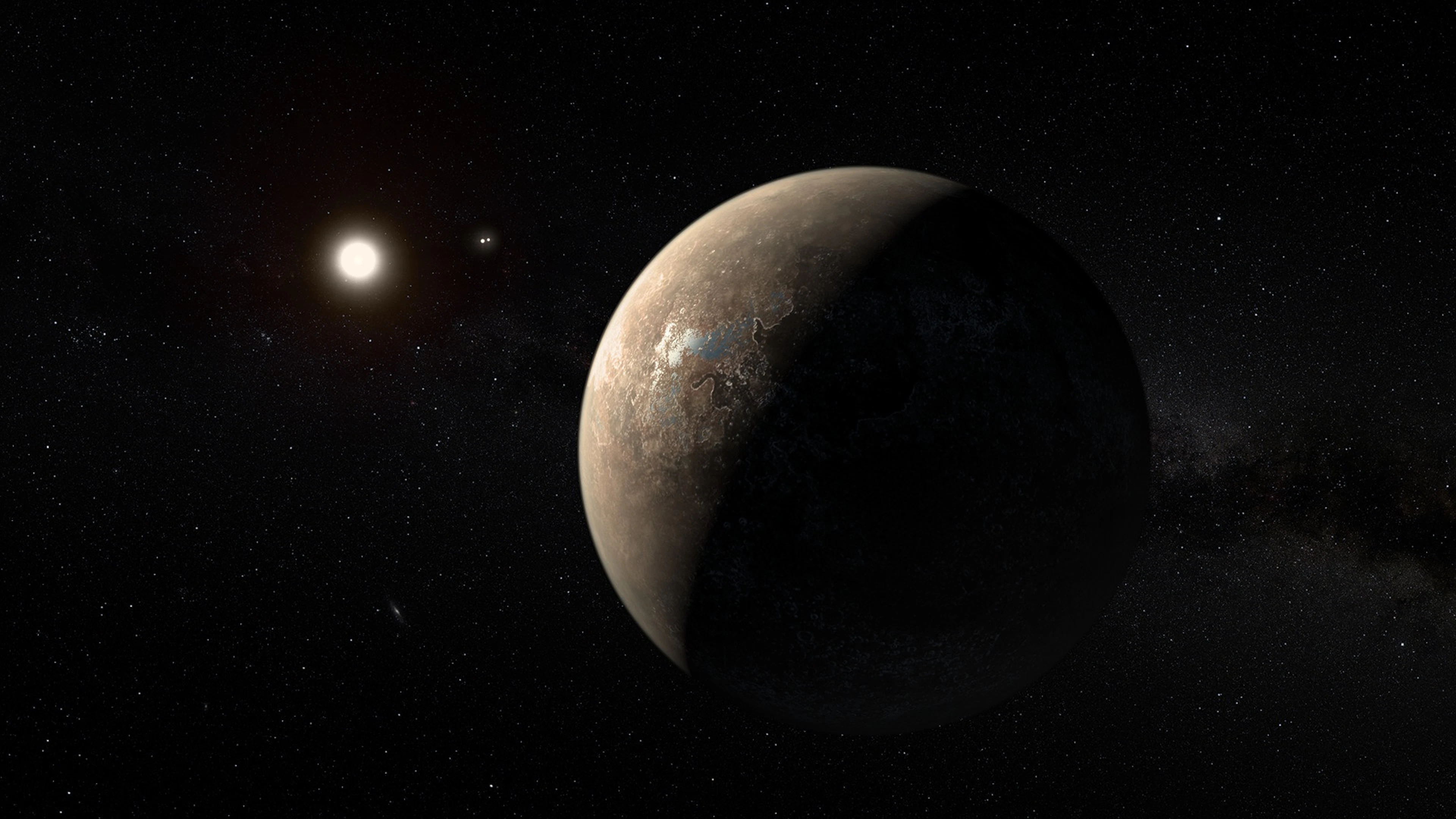 Proxima Centauri b (artistieke impressie ESO/M. Kornmesser) Proxima Centauri b (artistieke impressie ESO/M. Kornmesser)