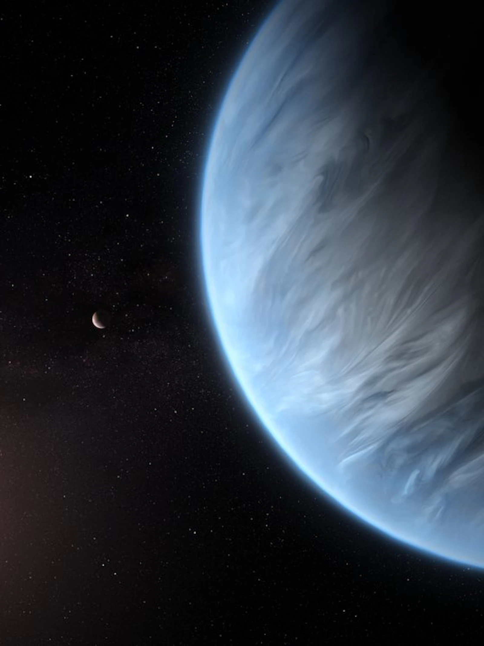 Exoplaneet K2-18b (artistieke impressie, ESA/Hubble, M. Kornmesser) Exoplaneet K2-18b (artistieke impressie, ESA/Hubble, M. Kornmesser)