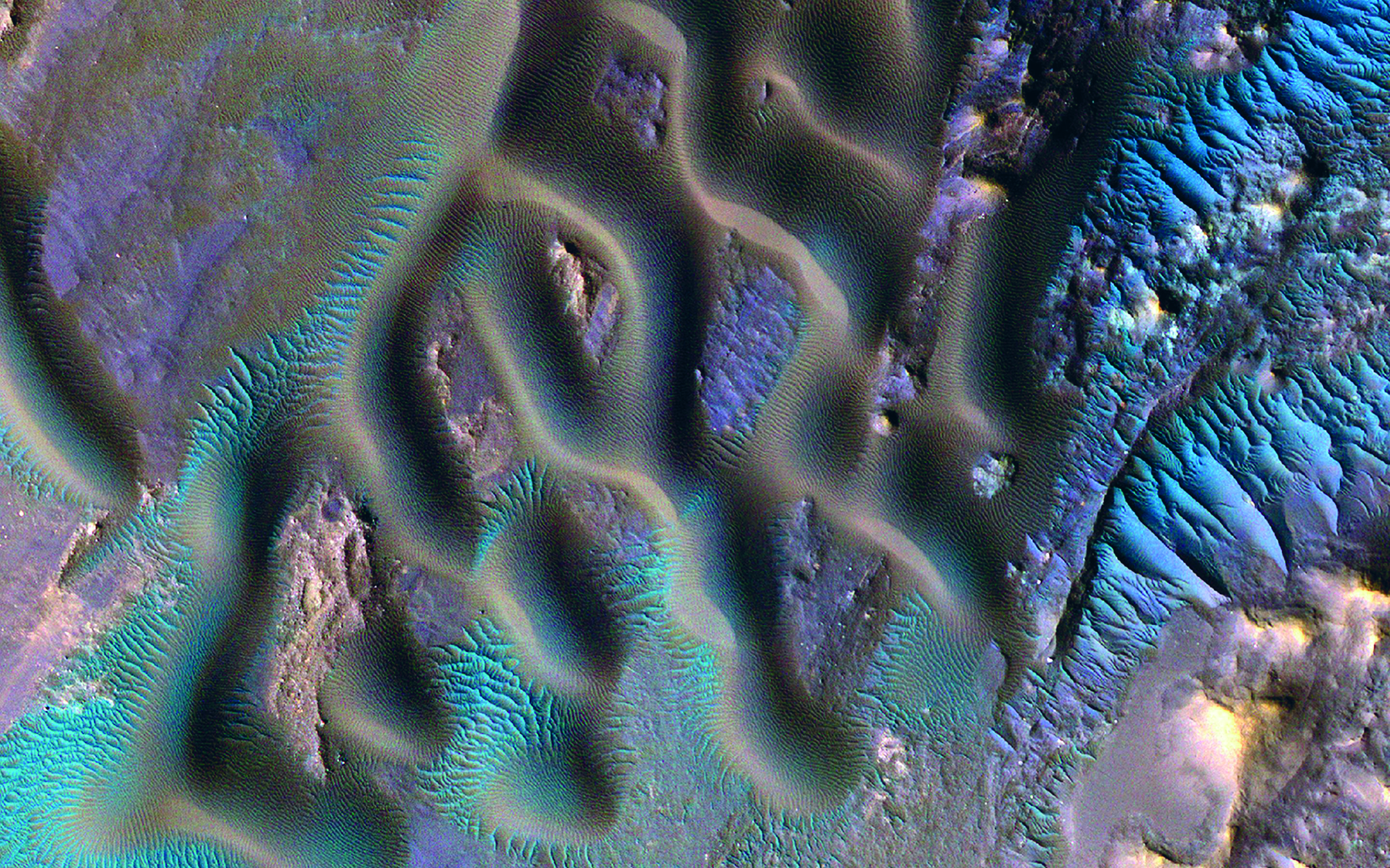 Blauwe duinen op de Rode Planeet