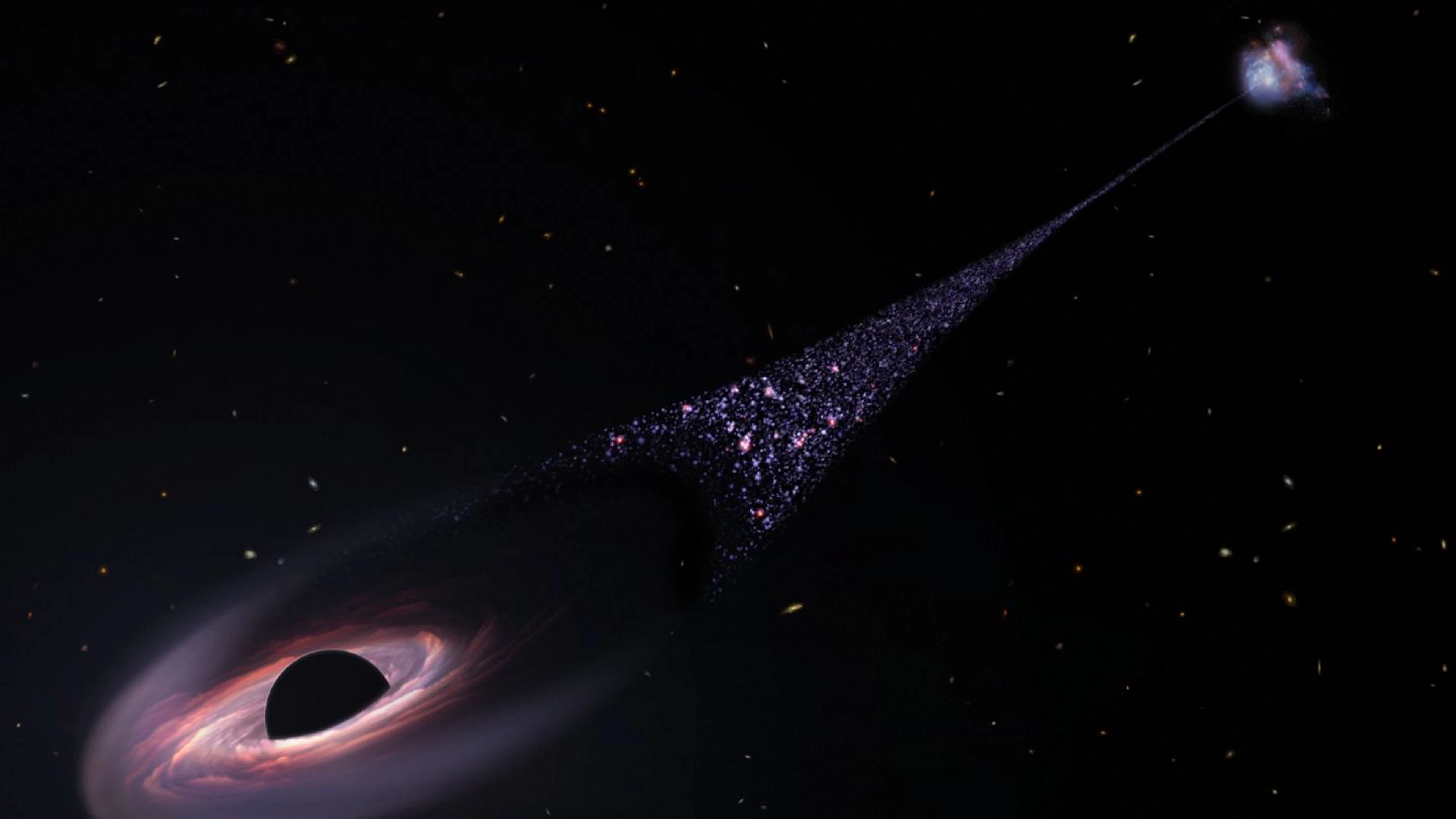 Ergens door de intergalactische ruimte raast een supermassief zwart gat