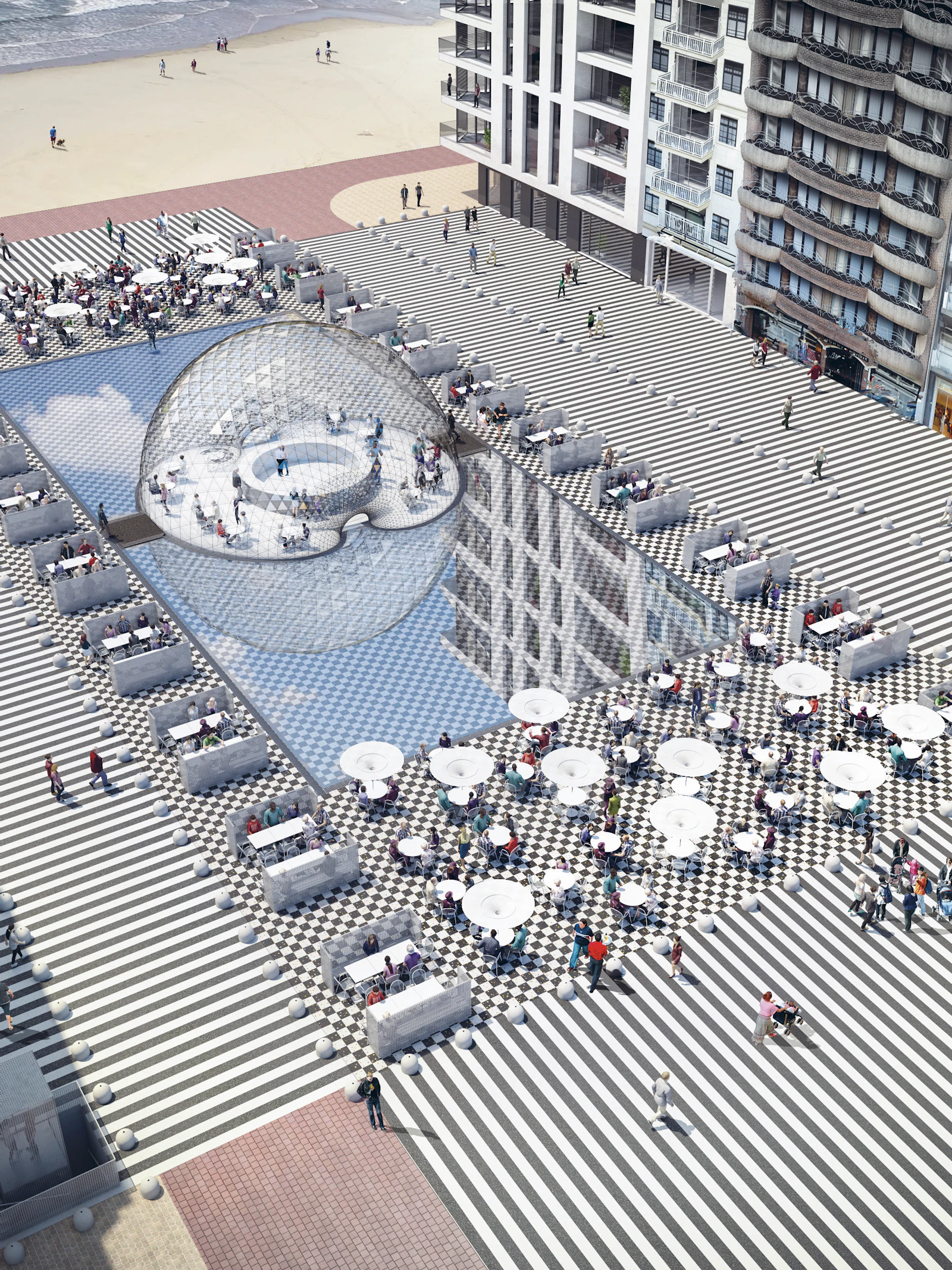 Mat(h)uvu: plein met bijzondere geometrische ‘bol’ heropent in Knokke