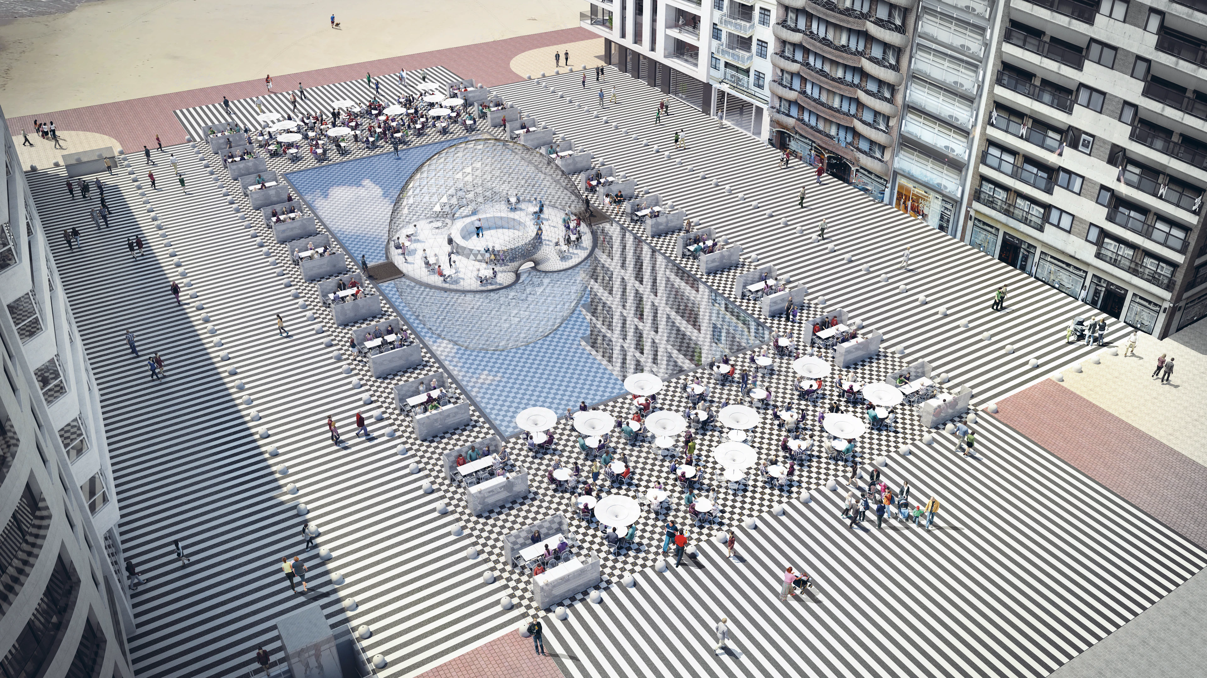 Mat(h)uvu: plein met bijzondere geometrische ‘bol’ heropent in Knokke