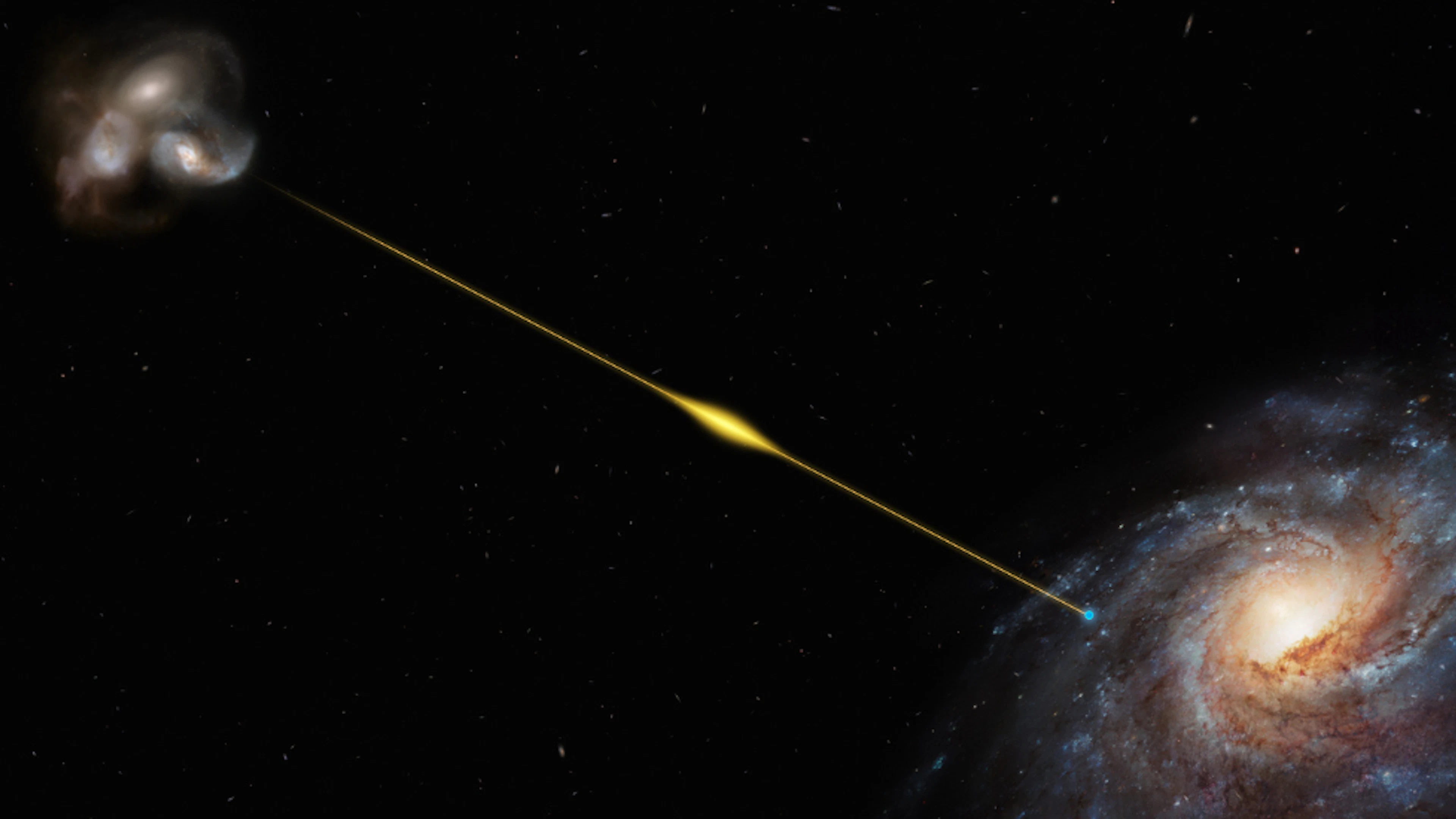 De bron van de flits blijkt een sterrenstelsel te zijn in een kleine groep van samengesmolten stelsels © ESO/M. Kornmesser