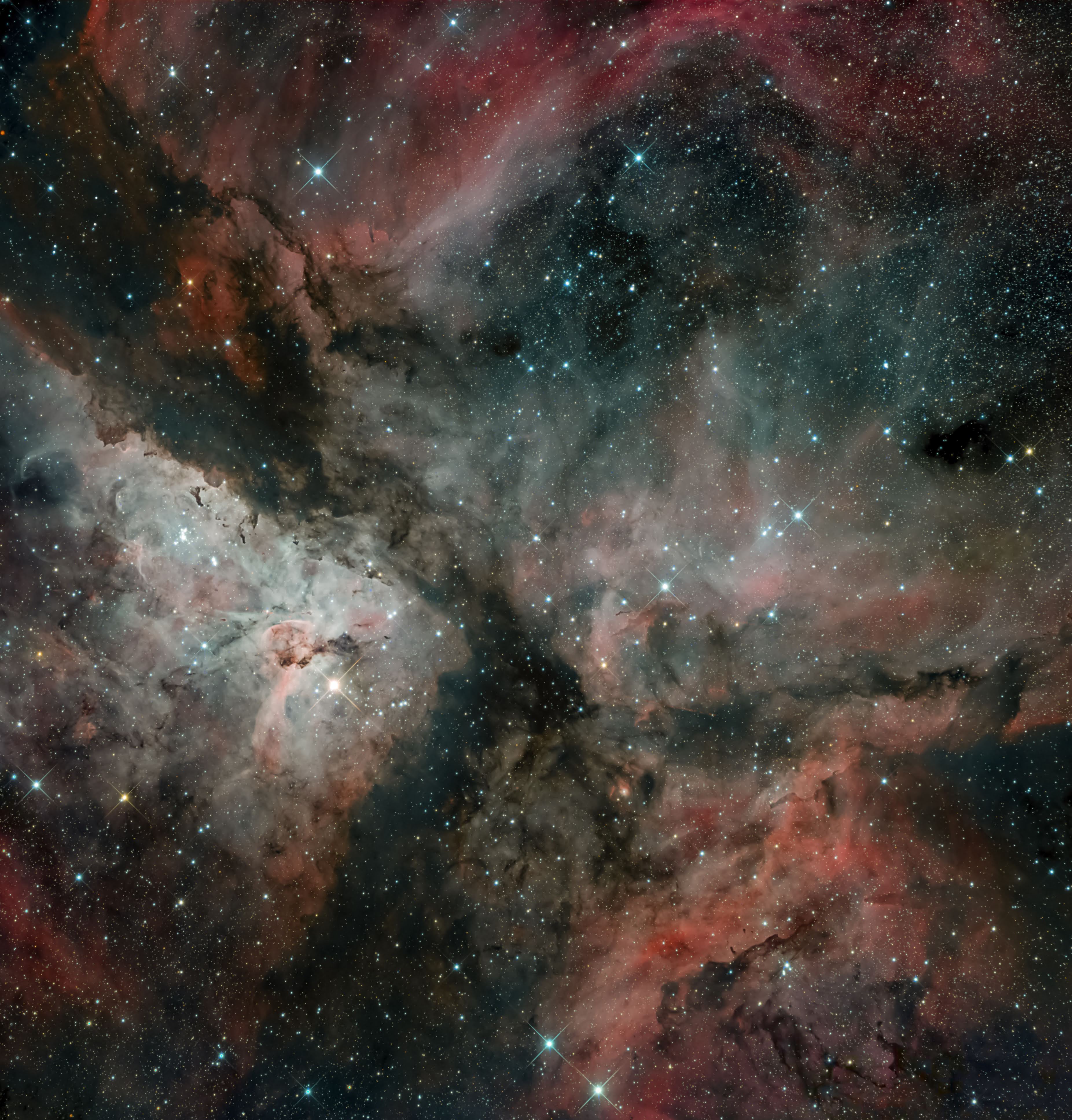 Overweldigende schoonheid, deze Carinanevel. Het beeld werd gemaakt door Jan Scheers van de WG Astrofotografie.