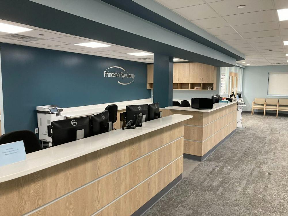 Reception desk and check-in area inside Princeton Eye Group’s new Somerset office