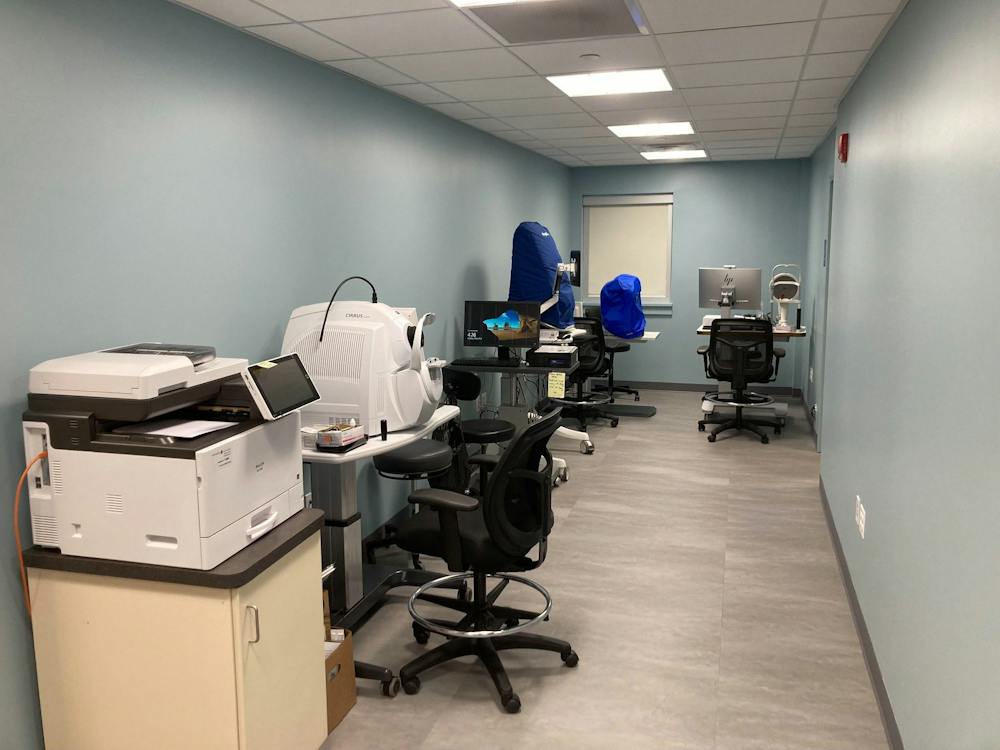 Diagnostic testing room with ophthalmic equipment in Princeton Eye Group’s new Somerset office