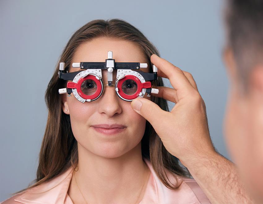 woman with eye equipment on