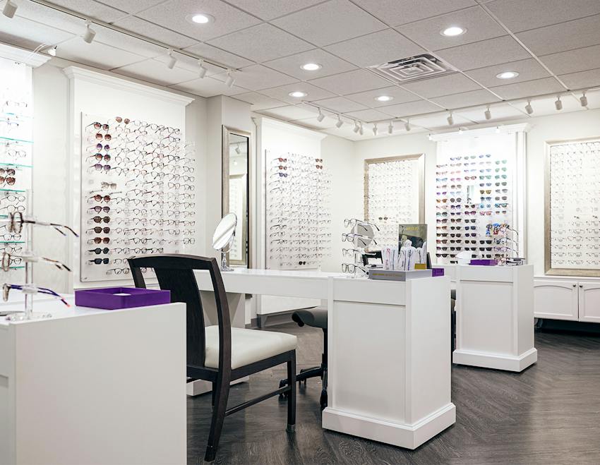 a store with glasses and frames