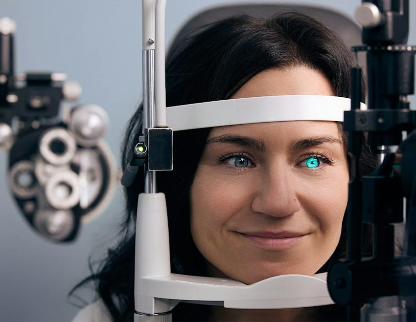 woman getting eye exam