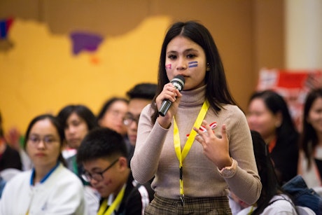 Indonesian youth speaking in international child forum