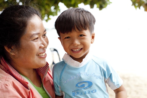 Smiling children and mother 