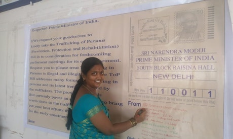 Signing postcard to the Prime Minister of India