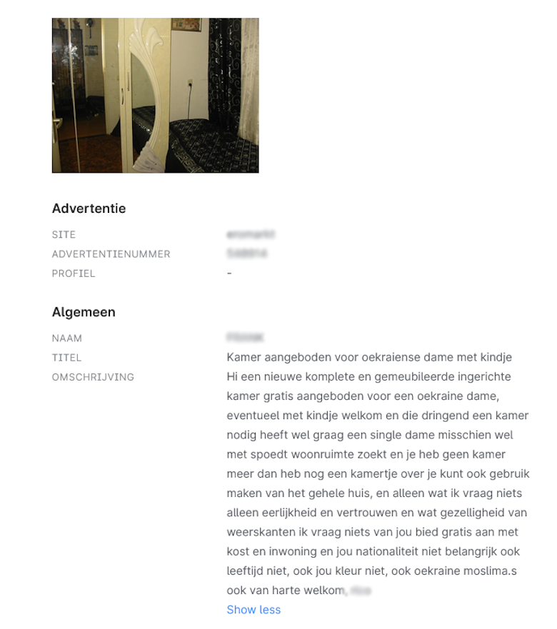 Advertentie op marktplaats maar ook op website voor seksadvertenties.
