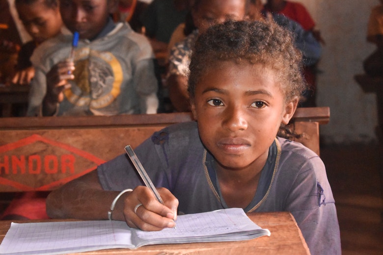 Soanavorie studying in class