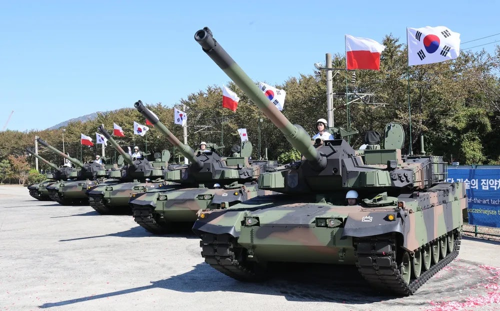K-2 Black Panther tanks outside the Hyundai Rotem factory awaiting export to Poland K-2 Black Panther tanks outside the Hyundai Rotem factory awaiting export to Poland