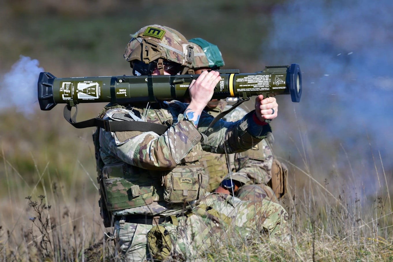 U.S. Army Paratroopers engage a target using a M136E1 AT4-CS confined space light anti-armor weapon. Each AT4 launcher is designed to be used once and then discarded.