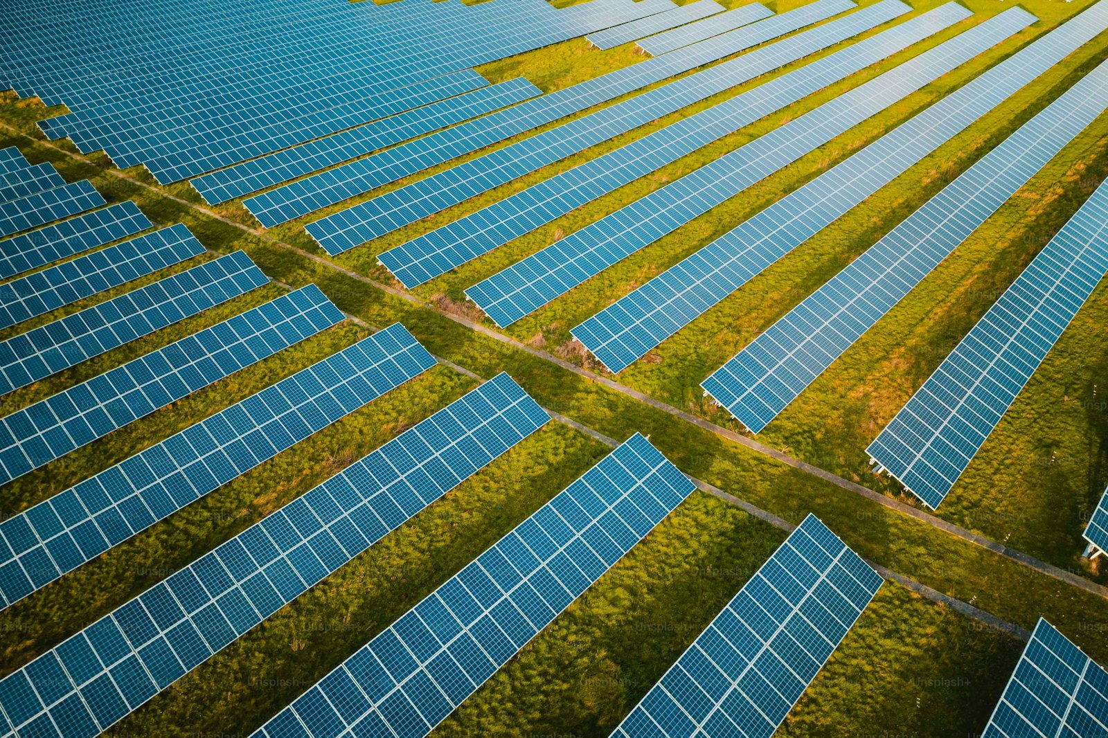 An aerial view of a solar power plant.