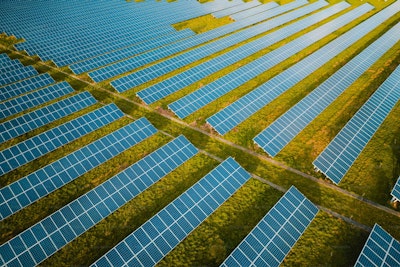 An aerial view of a solar power plant.