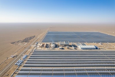 An aerial view of a large solar power plant.