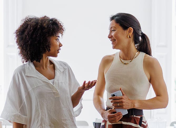 two women talking