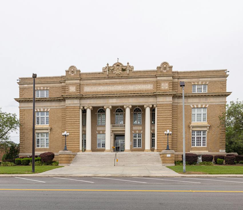 Tift County Court House, a classical brick building with columned entrance, Tifton, Georgia