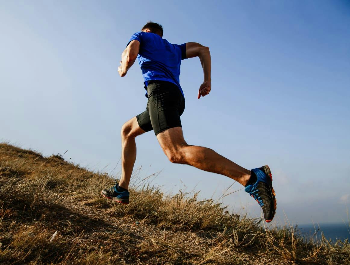 A man running up a hill